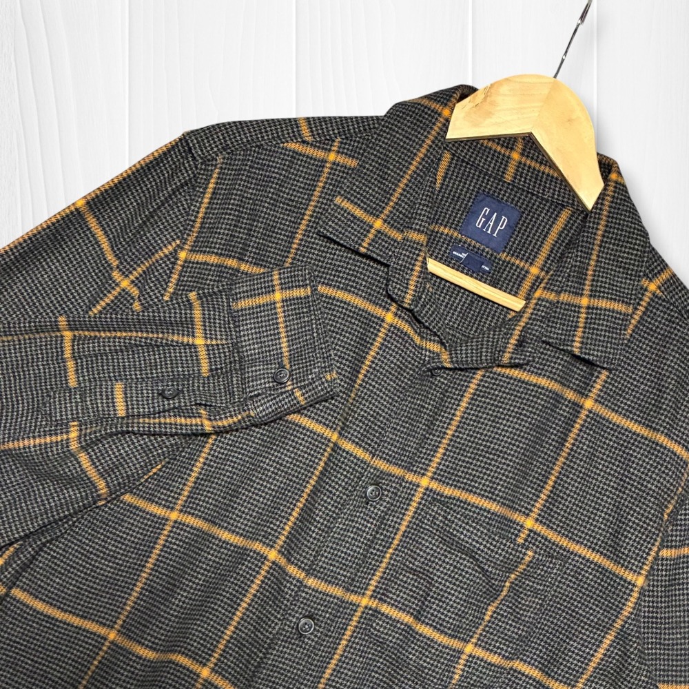 Gap Organic Cotton Houndstooth Windowpane Flannel‎ Shirt Mens M Gray